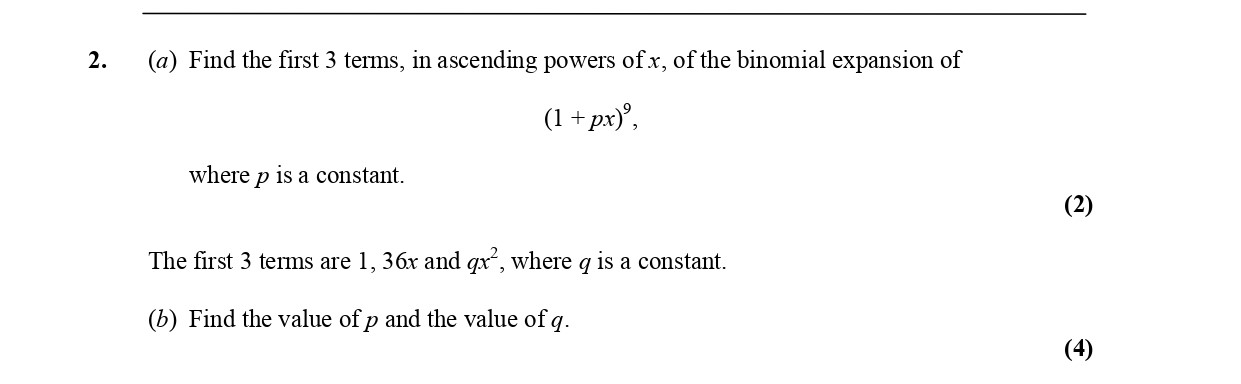 (a)-Find-the-first-3-terms,-in-ascending-powers-of-x,-of-the-binomial-expansion-of-(1-+-px)^n,-where-p-is-a-constant-Edexcel-A-Level Maths Pure-Question 4-2006-Paper 2.png
